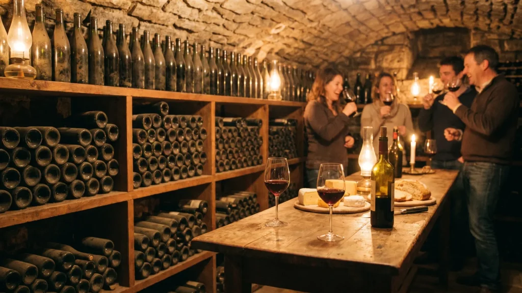 Cave à vin avec bouteilles et verres