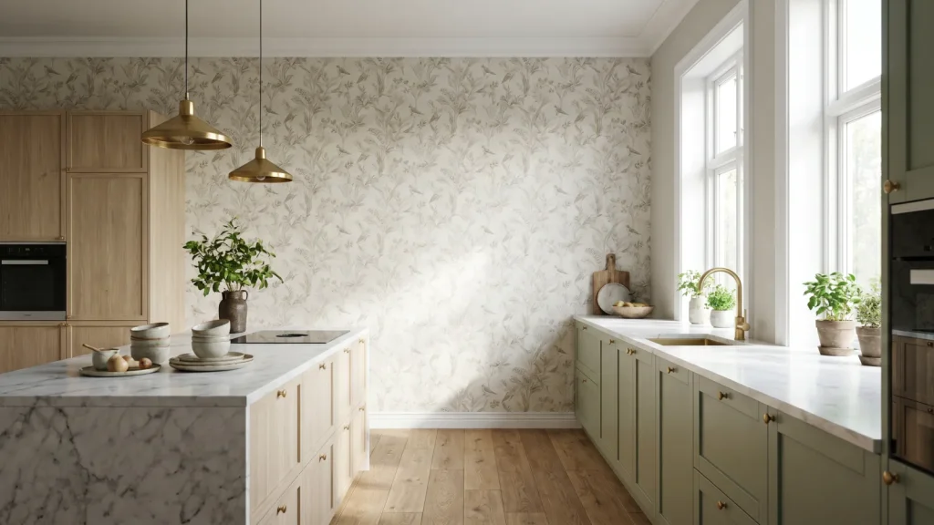 Cuisine avec papier peint décoratif