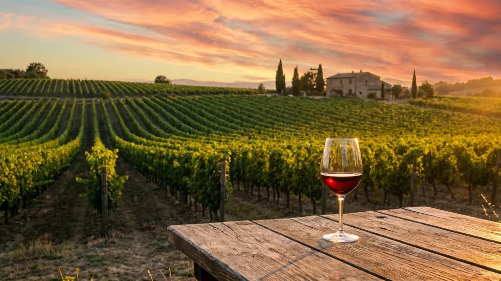 Vignoble provençal au coucher de soleil