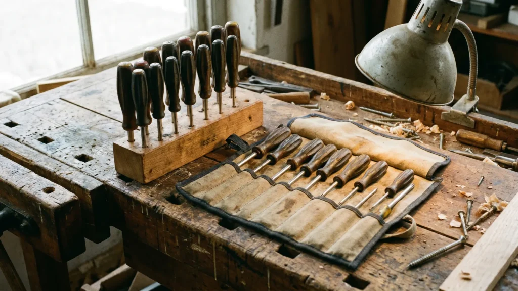 Jeu de tournevis Torx sur un établi