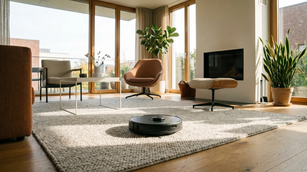Robot aspirateur dans un salon design