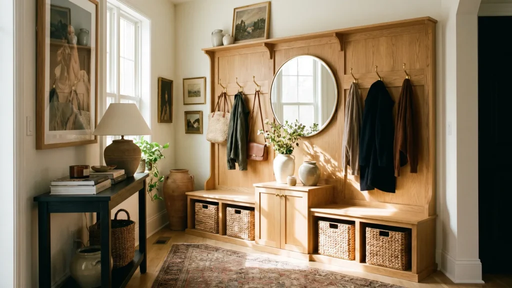 Meuble d entrée en bois avec rangements