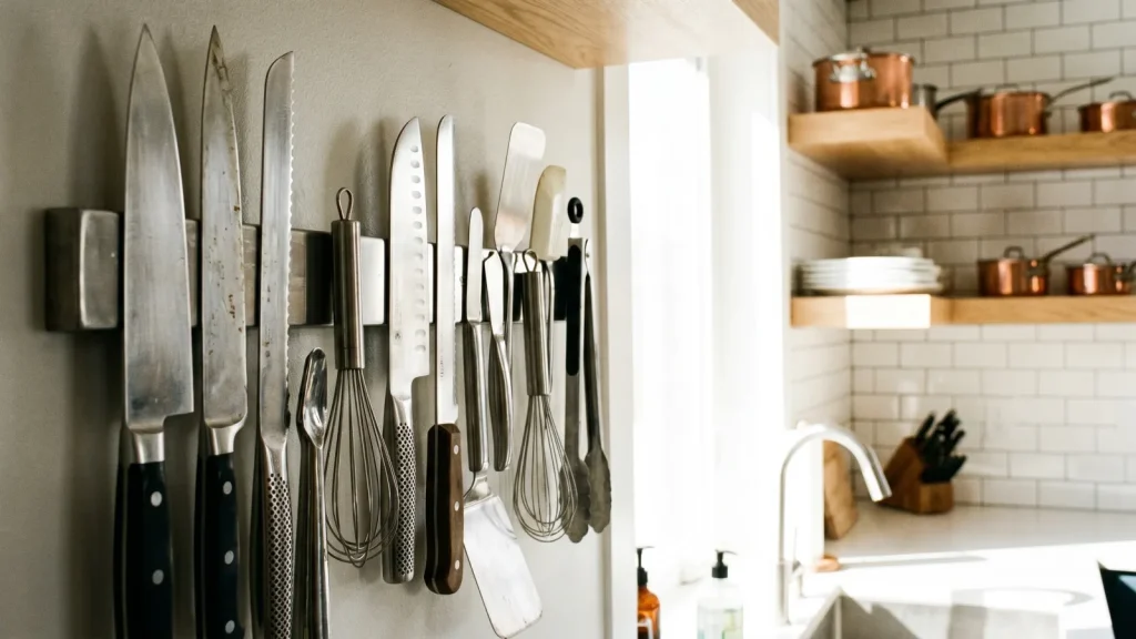 Barre magnétique murale d ustensiles de cuisine