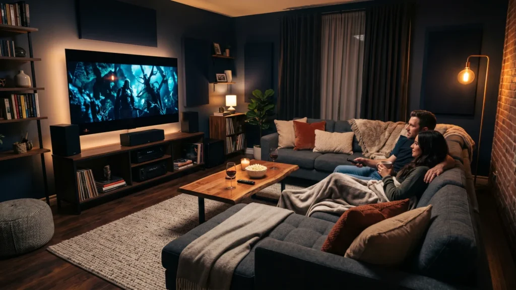 Salon moderne avec home cinéma